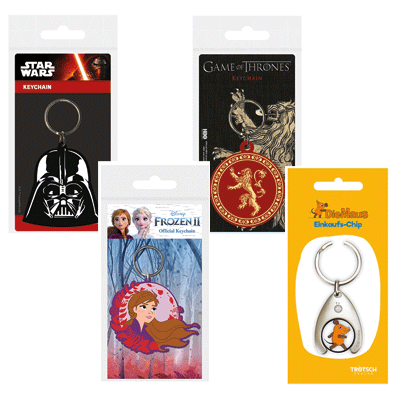 Key holders with familiar heroes: Star Wars, Game of Thrones, Frozen II