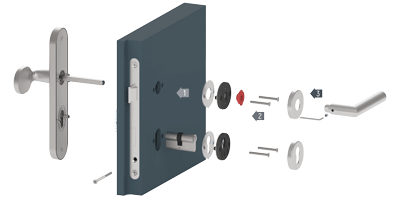 Comfortable assembly of fitting, profile cylinder and mortise lock
